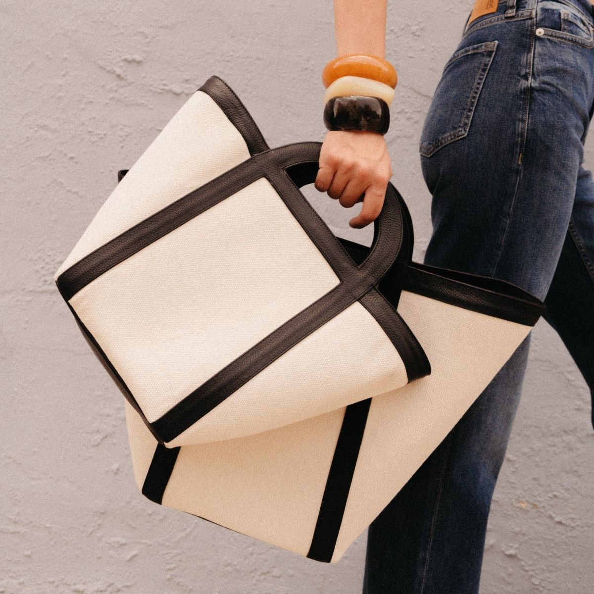 mini atuel tote bag in canvas and leather